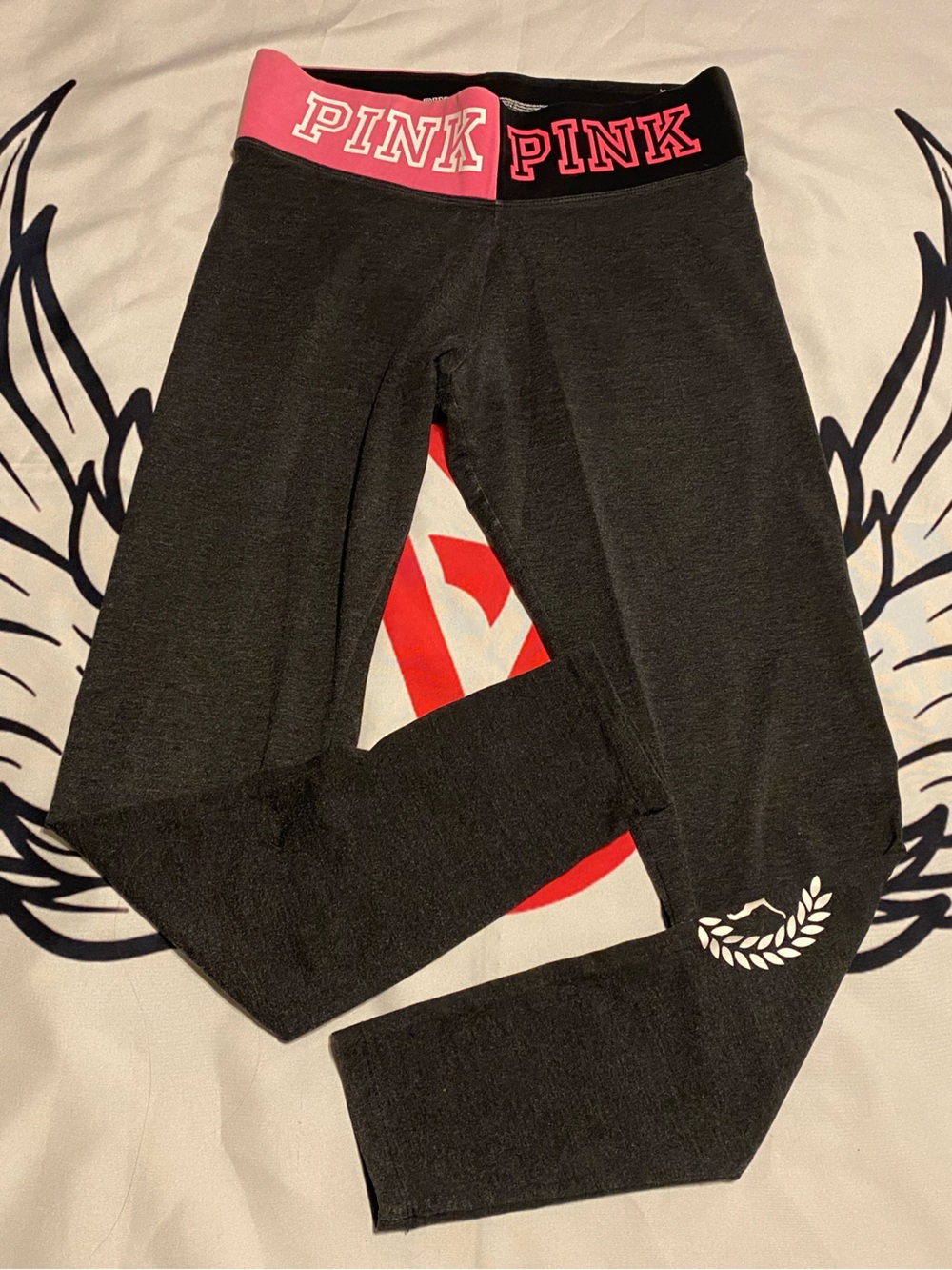 PINK Victoria's Secret Black Yoga Leggings with Pink Logo Waistband